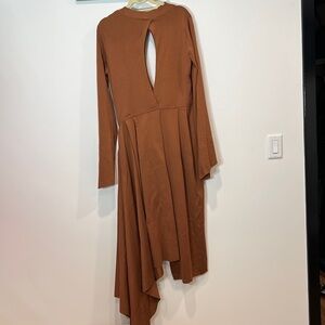 ANTEPRIMA long sleeve asymmetrical cinnamon key hole midi dress large women’s